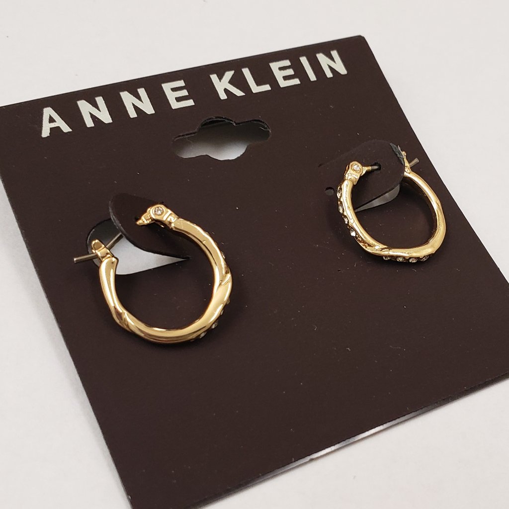 Anne Klein Nwt Gold Tone Small Twist Hoop With Clear Rhinestone Earrings 14$